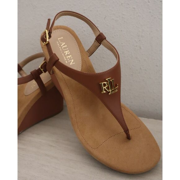 Lauren Ralph Lauren Women's Sz 8B Polo Tan/Brown Jeannie Wedge Sandals - Picture 5 of 13